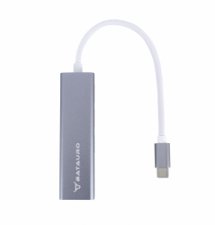 Batauro Hub USB-C Macho - 3x USB 3.0, 1x RJ-45 Hembra, Gris 