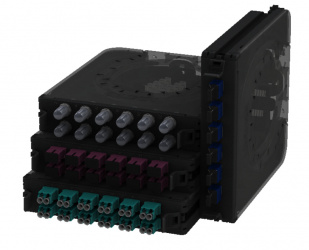 Belden Panel de 12 Adaptadores de Fibra Óptica LC Dúplex, Multimodo, OM3, Aqua/Negro 