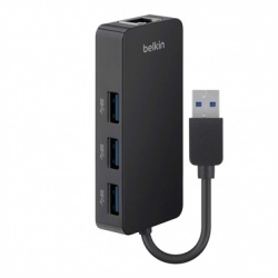 Belkin Hub USB 3.1 Macho - 3x USB 3.1 Hembra / 1x RJ-45, 5000 Mbit/s, Negro 