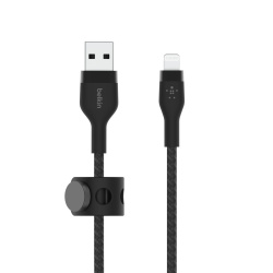 Belkin Cable de Carga BoostCharge Pro Flex USB A Macho - Lightning Macho, 1 Metro, Negro, para iPad/iPhone/iPod 