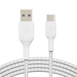 Belkin Cable Trenzado USB C Macho - USB A Macho, 2 Metros, Blanco 