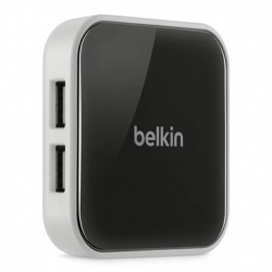 Belkin Hub Powered Desktop USB 2.0 de 4 Puertos, 480 Mbit/s, Negro/Plata 