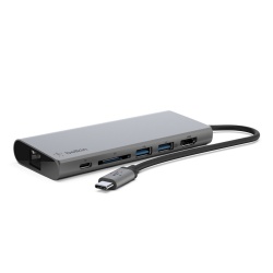 Belkin Hub Multimedia USB C Macho - 2x USB 2.0 Hembra/1x HDMI/ 1x RJ-45, 5000 Mbit/s, Gris 