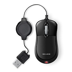 Mouse Belkin Mini Retráctil Travel, Alámbrico, USB, Negro 