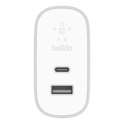 Belkin Cargador de Pared BOOST↑CHARGE, 27W, 1x USB-C, 1x USB A, Plata/Blanco 