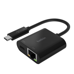 Belkin Adaptador USB C Macho - Ethernet Hembra con Carga, Negro 