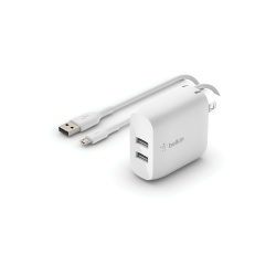 Belkin Cargador de Pared WCE002dq1MWH, 24W, 2x USB-A, Blanco + Cable USB-A a Micro-USB 