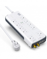 BESTEK Multicontacto MRJ10002, 10 Contactos, 2 Puertos USB, 1857W, Blanco 