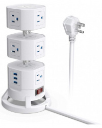 BESTEK Multicontacto MRJ12001, 12 Contactos, 3 Puertos USB, 1625W, Blanco 