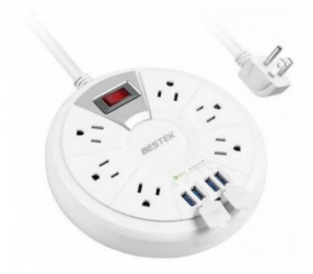 Bestek Supresor de Picos MRJ6008, 6 Salidas, 4 Puertos USB, 220 Joules  