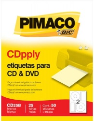 BIC Etiquetas para CD/DVD CD25B, 50 Piezas, Blanco 
