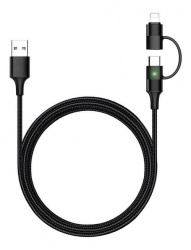 Binden Cable USB-A Macho - USB-C/Lightning Macho, 1.2 Metros, Negro 