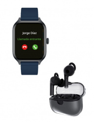 Binden Smartwatch ERA DAY, Touch, Bluetooth, Android/iOS, Azul - Incluye Audífonos One Pods Negro 