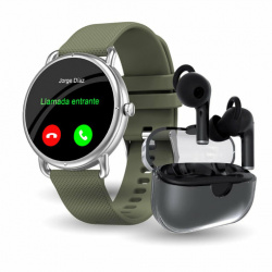 Binden Smartwatch ERA One, Touch, Bluetooth 5.0, Android/iOS, Verde - Incluye Audífonos One Pods Negro 