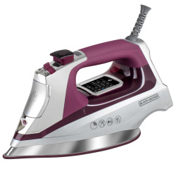 Black & Decker Plancha Vapor-Seco, Suela Antiadherente, 1600W, 400ml, Borgoña/Plata 