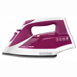 Black & Decker Plancha Even Steam IR2011, Vapor Vertical, 1200W, Suela Antiadherente, Rosa/Blanco 