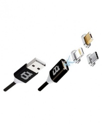 Blackpcs Cable de Carga Magnético 3 en 1 USB A Macho - Lightning/Micro-USB/USB-C Macho, 1 Metro, Negro, para iPod/iPhone/iPad/Android 