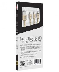 Blackpcs Cable de Carga 3 en 1 USB Macho - Lightning/Micro USB/USB C Macho, 1.2 Metros, Dorado, para iPod/iPhone/iPad/Android 