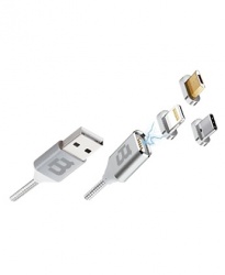 Blackpcs Cable de Carga Magnético 3 en 1 USB A Macho - Lightning/Micro USB/USB-C Macho, 1 Metro, Plata, para iPod/iPhone/iPad/Android 
