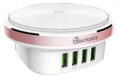 Blackpcs Cargador de Pared con Lámpara LED ESH054-P, 5V, 4x USB 2.0, Blanco 
