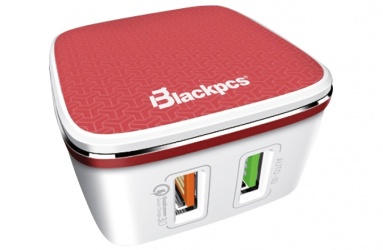 Blackpcs Cargador de Pared ESH062-P, 5V, 2x USB 2.0, Rojo/Blanco 