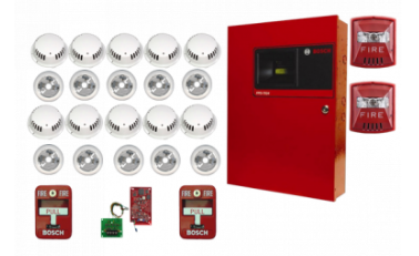 Bosch Kit Panel de Alarma Contra Incendio FPD-7024, Rojo - incluye 10 Detectores de Humo/2 Estaciones Manuales 