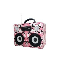 BRobotix Bocina Boom Box con Radio, 2.0, 10W (5W + 5W) RMS, Rosa Militar 
