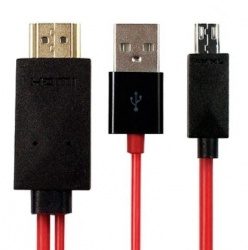 BRobotix Cable para Tablet MHL, HDMI Macho - USB/micro USB Macho, Negro/Rojo 
