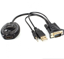 BRobotix Adaptador VGA/3.5mm/USB Macho - HDMI Hembra, Negro 