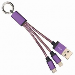 BRobotix Cable de Carga Llavero USB A Macho - Lightning/Micro-USB Macho, 12cm, Púrpura, para iPhone/iPad/Smartphone 