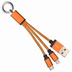 BRobotix Cable de Carga Llavero USB A Macho - Lightning/Micro-USB Macho, 12cm, Naranja, para iPhone/iPad/Smartphone 