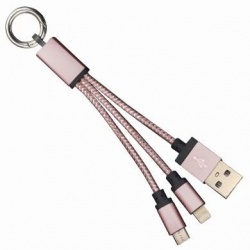 BRobotix Cable de Carga Llavero USB A Macho - Lightning/Micro-USB Macho, 12cm, Rosa, para iPhone/iPad/Smartphone 