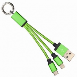 BRobotix Cable de Carga Llavero USB A Macho - Lightning/Micro-USB Macho, 12cm, Verde, para iPhone/iPad/Smartphone 