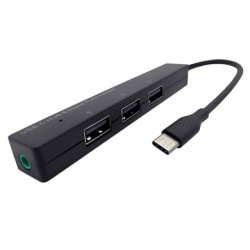 BRobotix Hub USB-C Macho - 3x USB C/ 1x 3.5mm Hembra, Negro 