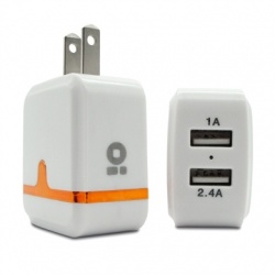 BRobotix Cargador de Pared 180401O, 5V, 2x USB, Blanco/Naranja 