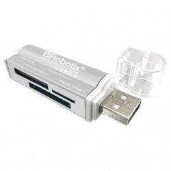 BRobotix Lector de Memoria 180420P, MS Duo/MicroSD/SD, USB 2.0, Plata 
