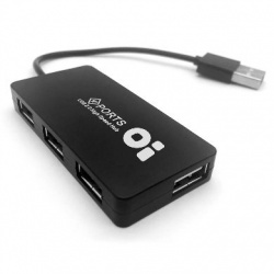 BRobotix Hub USB 2.0 Macho - 4x USB 2.0 Hembra, 480 Mbit/s, Negro 