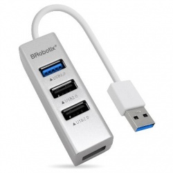 BRobotix Hub USB A 3.0 Macho - 4x USB A, Plata 