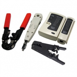 BRobotix Kit de Herramientas para Cables, Pinza Ponchadora, Probador de Cables, Peladora de Cable, Crimpeadora, Negro 