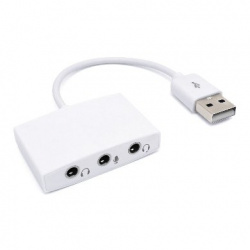 BRobotix Convertidor USB A, 3 Puertos, para Audífonos y Micrófono, Blanco 