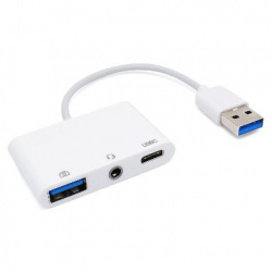 BRobotix Hub Macho/Hembra, 1x USB A, 1x USB C, 1x 3.5mm, Blanco 