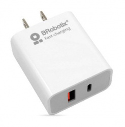 BRobotix Cargador de Pared, 18W, 5V, 1x USB-A 3.0, 1x USB-C, Blanco 