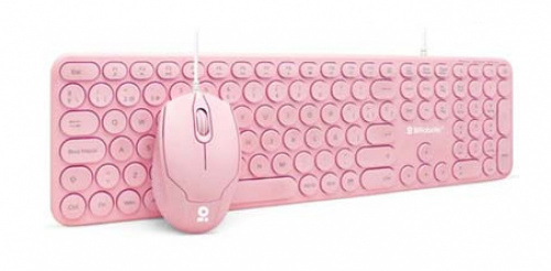 Kit de Teclado y Mouse BRobotix 6001196, Alámbrico, USB, Rosa (Español) 