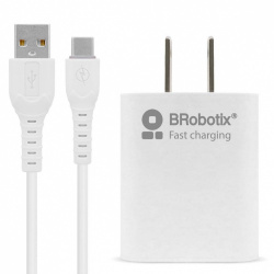 BRobotix Cargador de Pared 6001318, 5V, 1x USB-A, Blanco ― incluye Cable USB A - USB C 