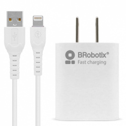 BRobotix Cargador de Pared 6001349, 5V, 1x USB-A, Blanco ― incluye Cable USB A - Lightning 