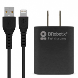 BRobotix Cargador de Pared 6001356, 5V, 1x USB-A, Negro ― incluye Cable USB A - Lightning 