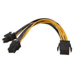 BRobotix Cable de Poder PCI-E 6-pin Macho - 2 x PCI-E 6-pin Hembra, 20.7cm, Amarillo/Negro 