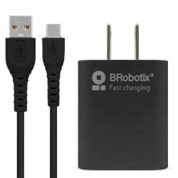 BRobotix Cargador de Pared 6001561, 5V, 1x USB-A, Negro ― incluye Cable USB A - USB C 