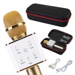 BRobotix Micrófono Karaoke 832467, Inalámbrico, USB, Dorado/Blanco 