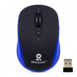 Mouse Ergonómico BRobotix Óptico 963142, Inalámbrico, USB, 1600DPI, Negro/Azul 